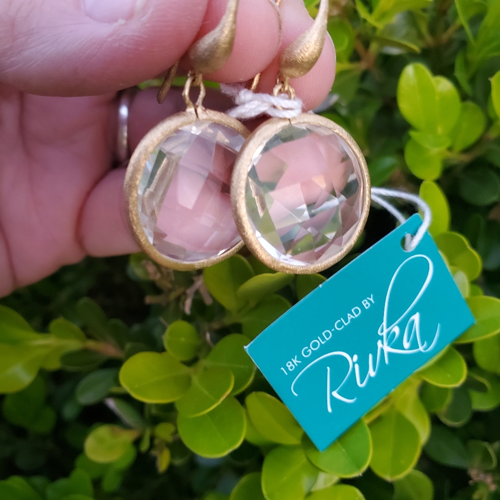 NWT Rivka Friedman faceted Round drop 18k gold clad earrings